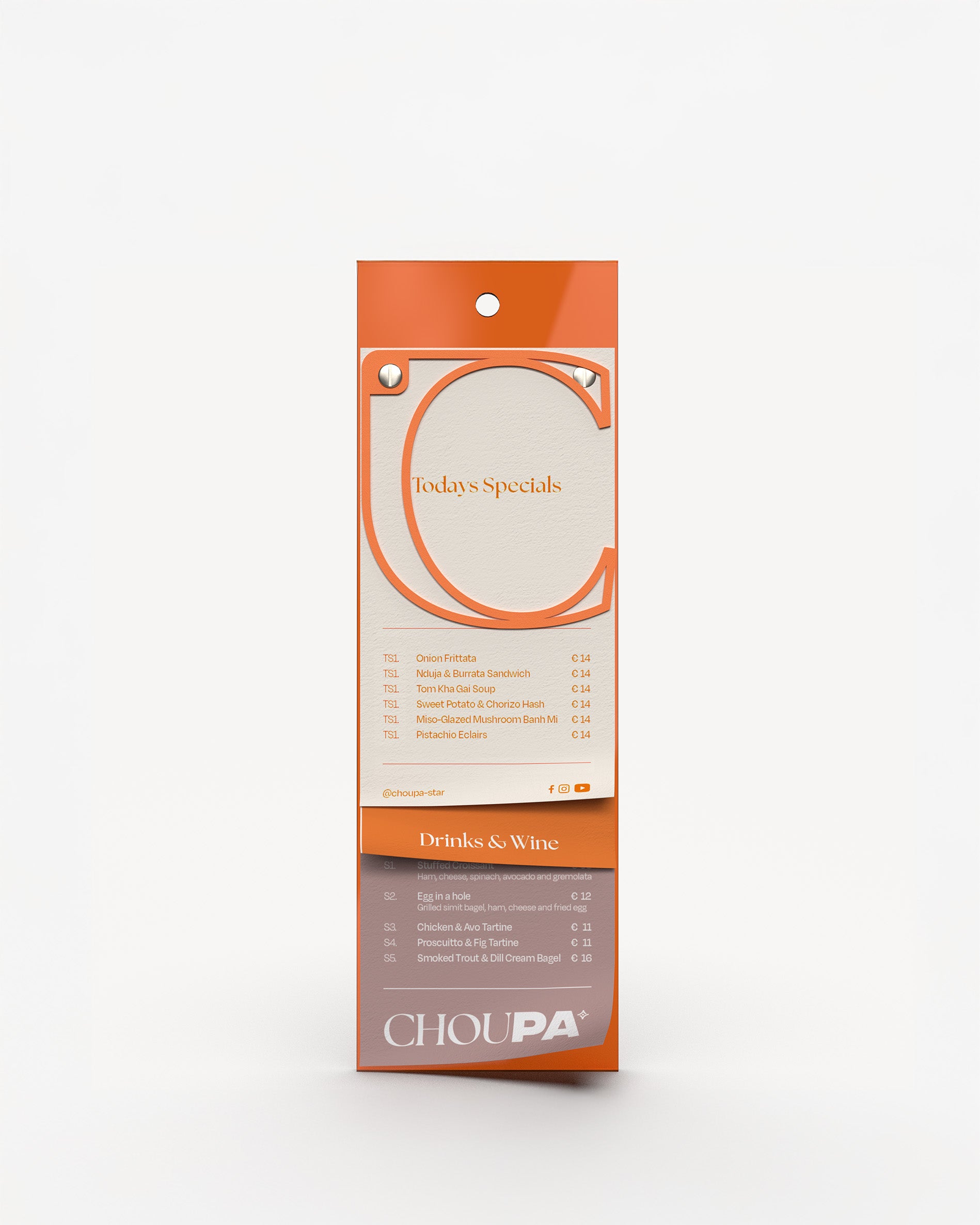 Orange acrylic A5 long acrylic menu holder board with paper menu#color_orange#menu-size_A5-long