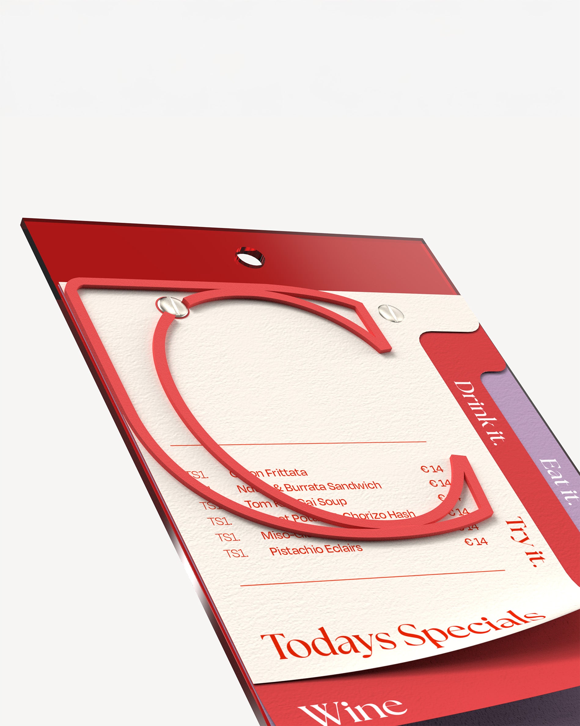 Red acrylic A5 menu holder board with paper menu bound#menu-size_A5
