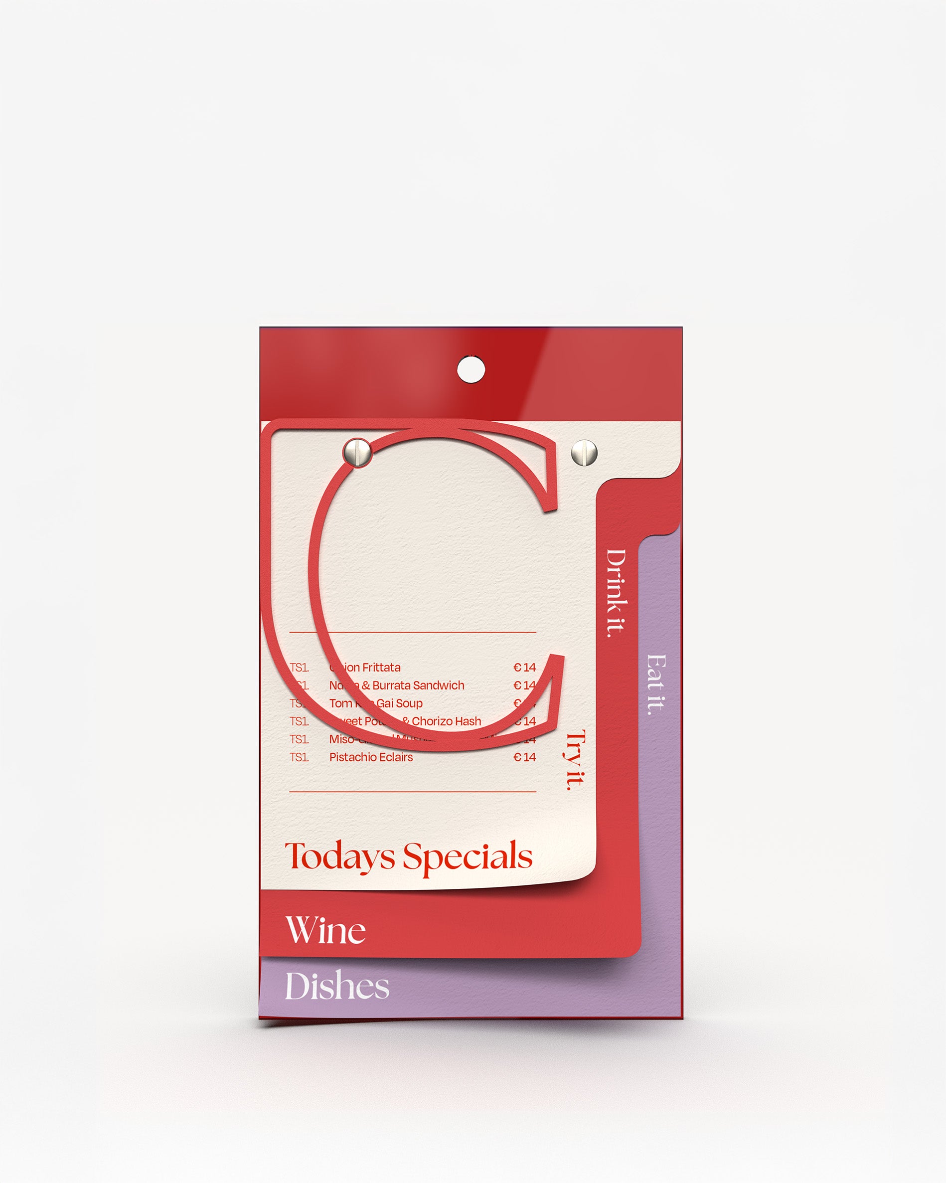 Red acrylic A5 menu holder board with paper menu bound#menu-size_A5