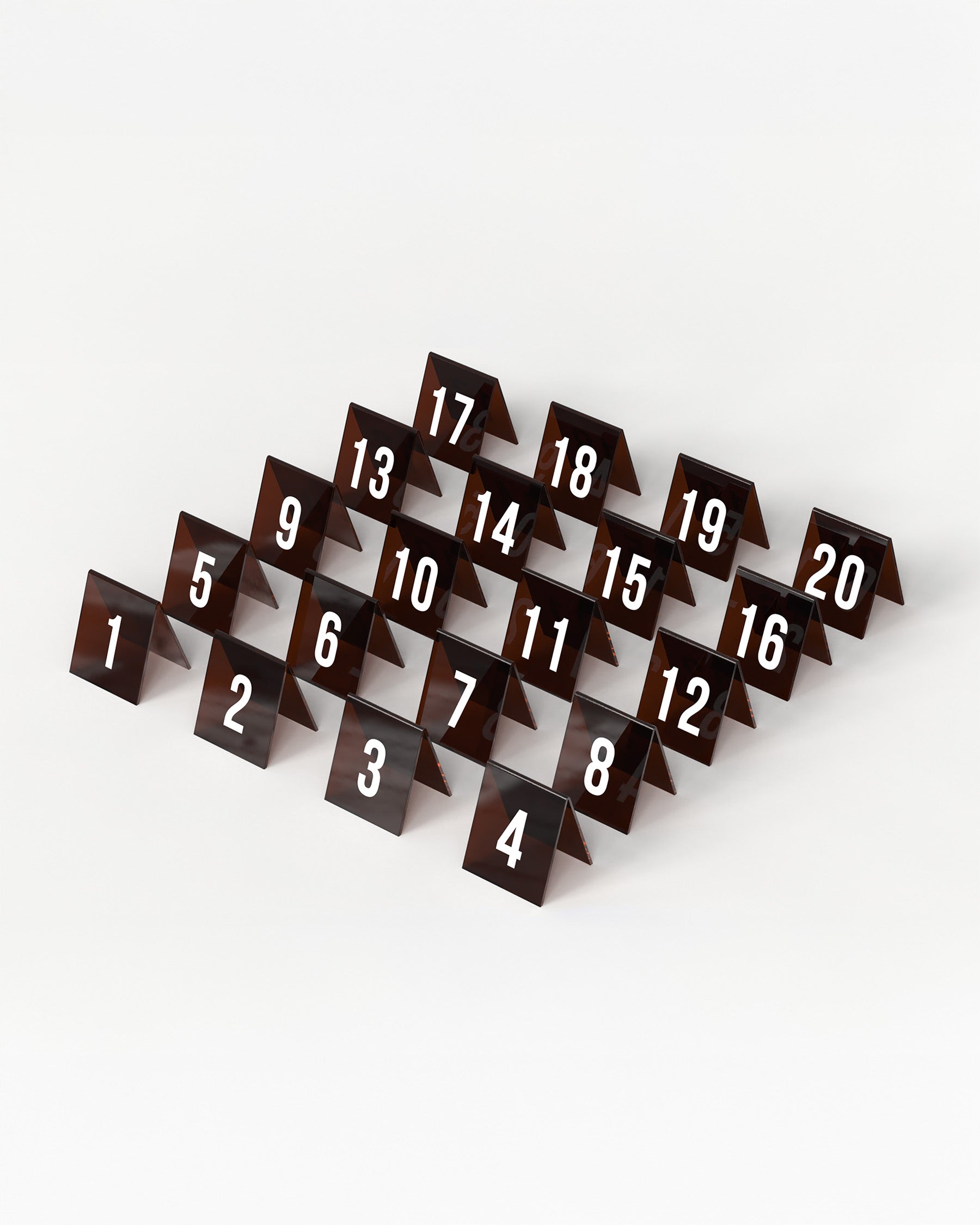 Black-Tea | Set of 20 table number stackers in brown acrylic#color_black-tea
