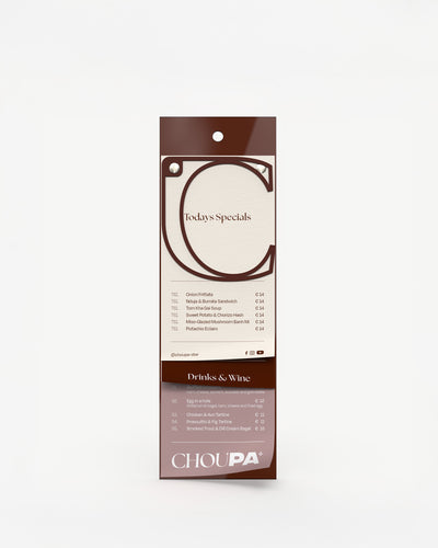 Portamenús de acrílico A5 largo marrón Black Tea con carta impresa#menu-size_A5-long
