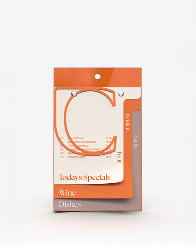 Portamenús de acrílico A5 naranja con carta impresa#color_orange#menu-size_A5