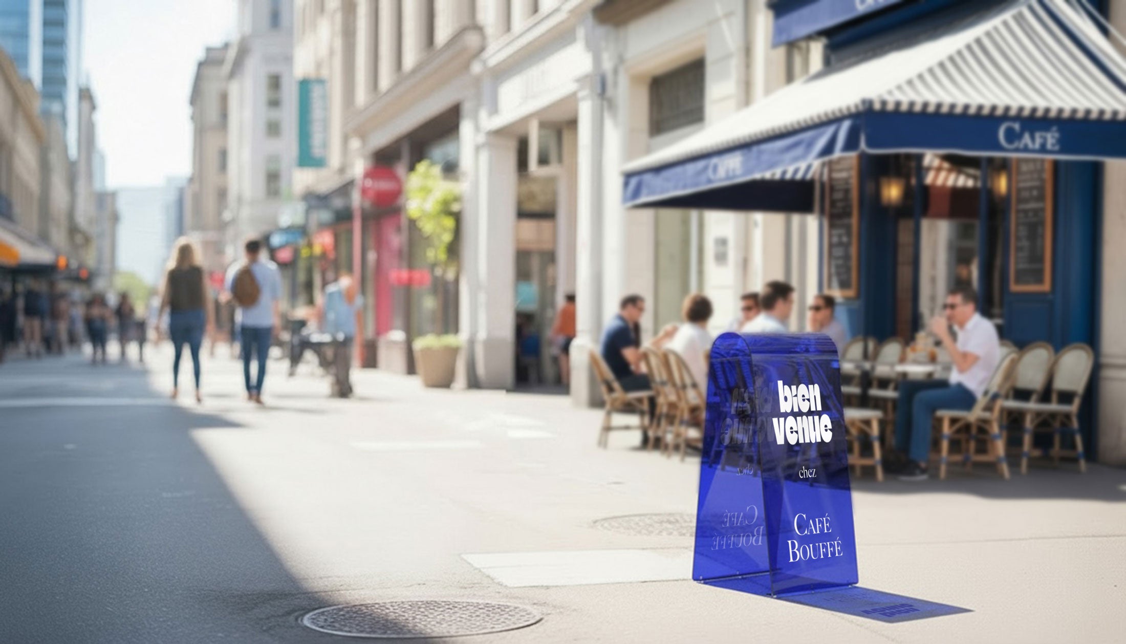 CHOUPA Acrylic Pavement Sign | Sidewalk sign in Blue for Café Bouffé