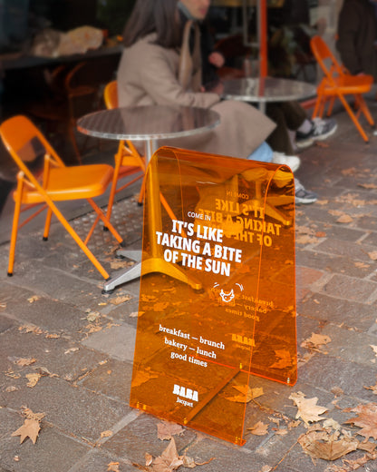 A CHOUPA Pavement Sign in Vibrant Orange Acryl (Plexiglas)