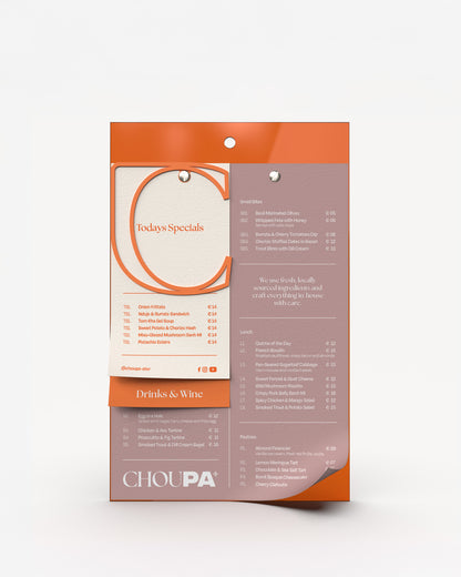 Orange acrylic A4 acrylic menu holder board with paper menu#color_orange#menu-size_A4