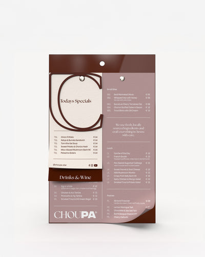 Portamenús de acrílico con carta impresa fijada#menu-size_A4