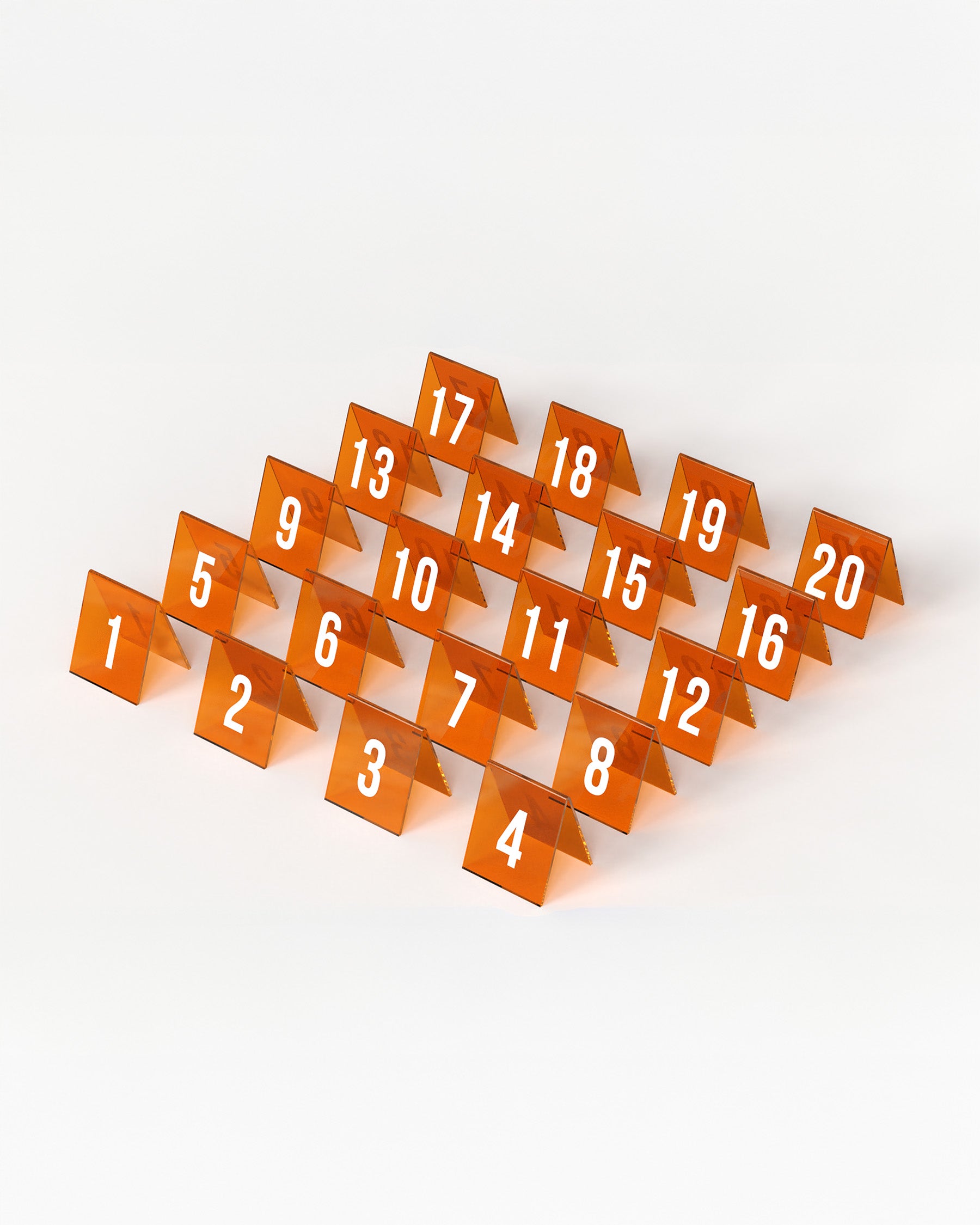Orange | Set of 20 table number stackers in orange acrylic#color_orange