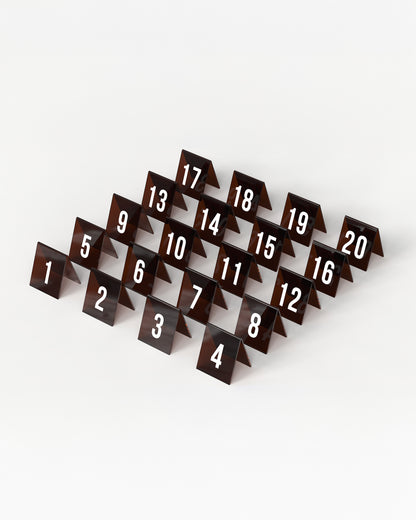 Black-Tea | Set of 20 table number stackers in brown acrylic#color_black-tea