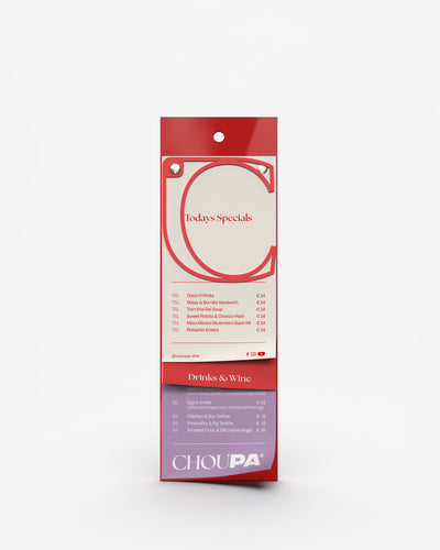 Portamenús de acrílico A5 largo rojo tomate con carta impresa#menu-size_A5-long