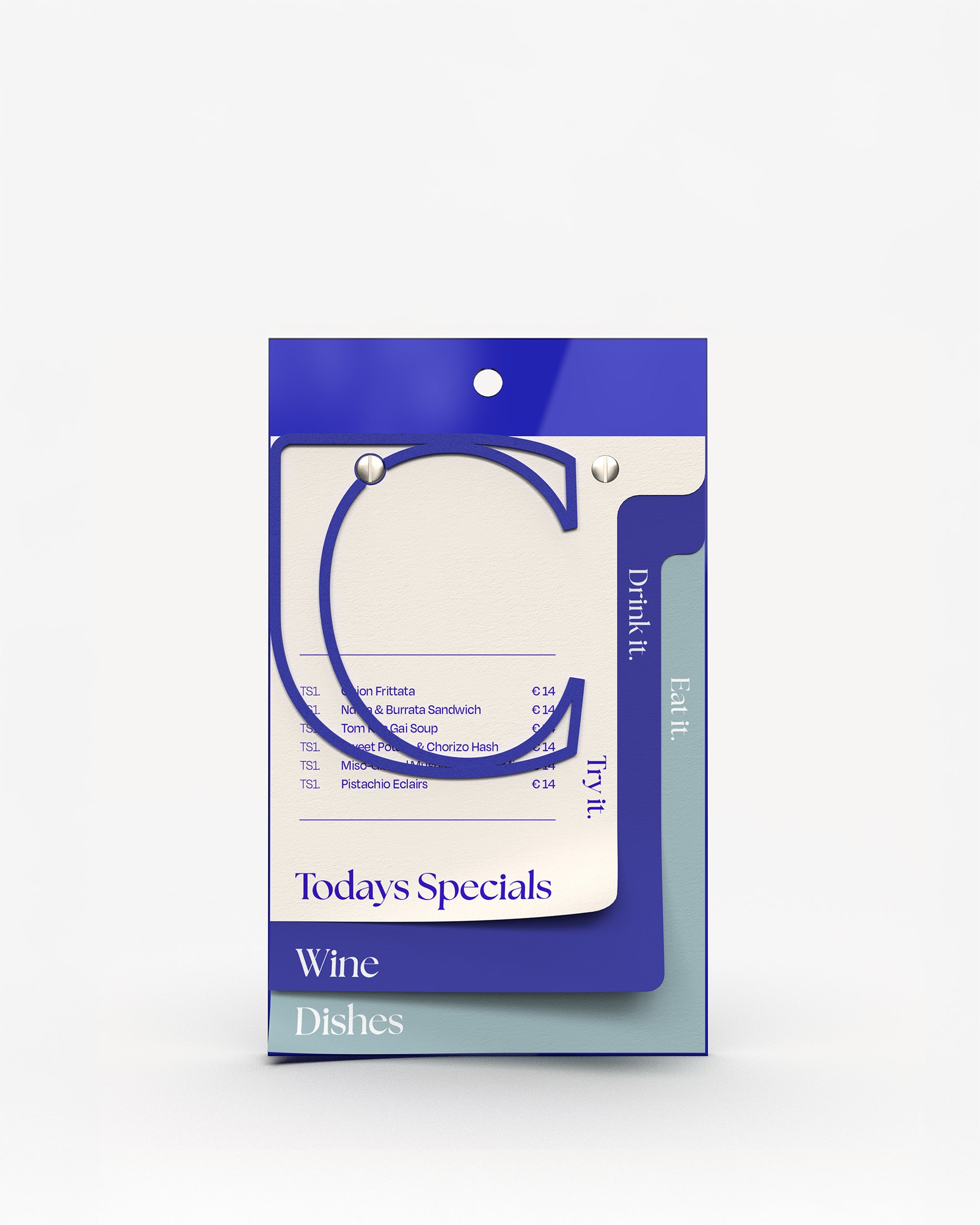 Blue acrylic plexiglass A5 menu holder board with paper menu bound#menu-size_A5